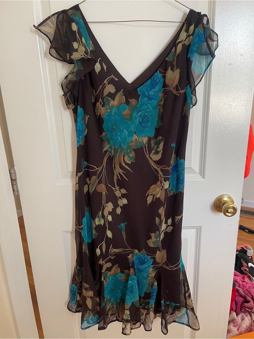 Scarlett Black Midi Dress with Teal Floral Print